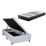 Cama Box Com Baú Solteiro Courino Linho Branco 88x188 Com Colchão Gran Sleep Molas Verticoil Ecoflex