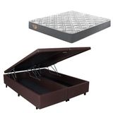 Cama Box Queen Bau Courino Linho Marrom 158x198 com Colchão Adapto Molas Ensacadas Ecoflex