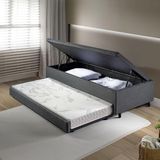 Bicama Box Com Baú Solteiro 88x188 Com Colchão Auxiliar Linho Cinza