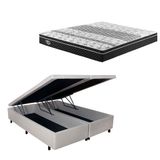 Cama Box Com Baú Super King Courino Linho Areia 193x203 Com Colchão Gran Sleep Molas Verticoil Ecoflex