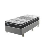 Cama Box Solteirão Courino Linho Cinza 96x203 Com Colchão Gransleep Molas Verticoil Ecoflex