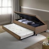 Bicama Box Com Baú Solteiro 88x188 Com Colchão Auxiliar Linho Marrom