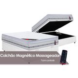 Cama Box Baú Casal: Colchão Magnético Castor Molas Pocket C/ Vibro Massagem Gold Star + Base Crc Courano White(138x188)