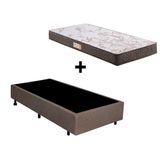 Cama Box Solteiro 88x188 Courino Linho Bege Com Colchão Ecoline Espuma D23 Ecoflex