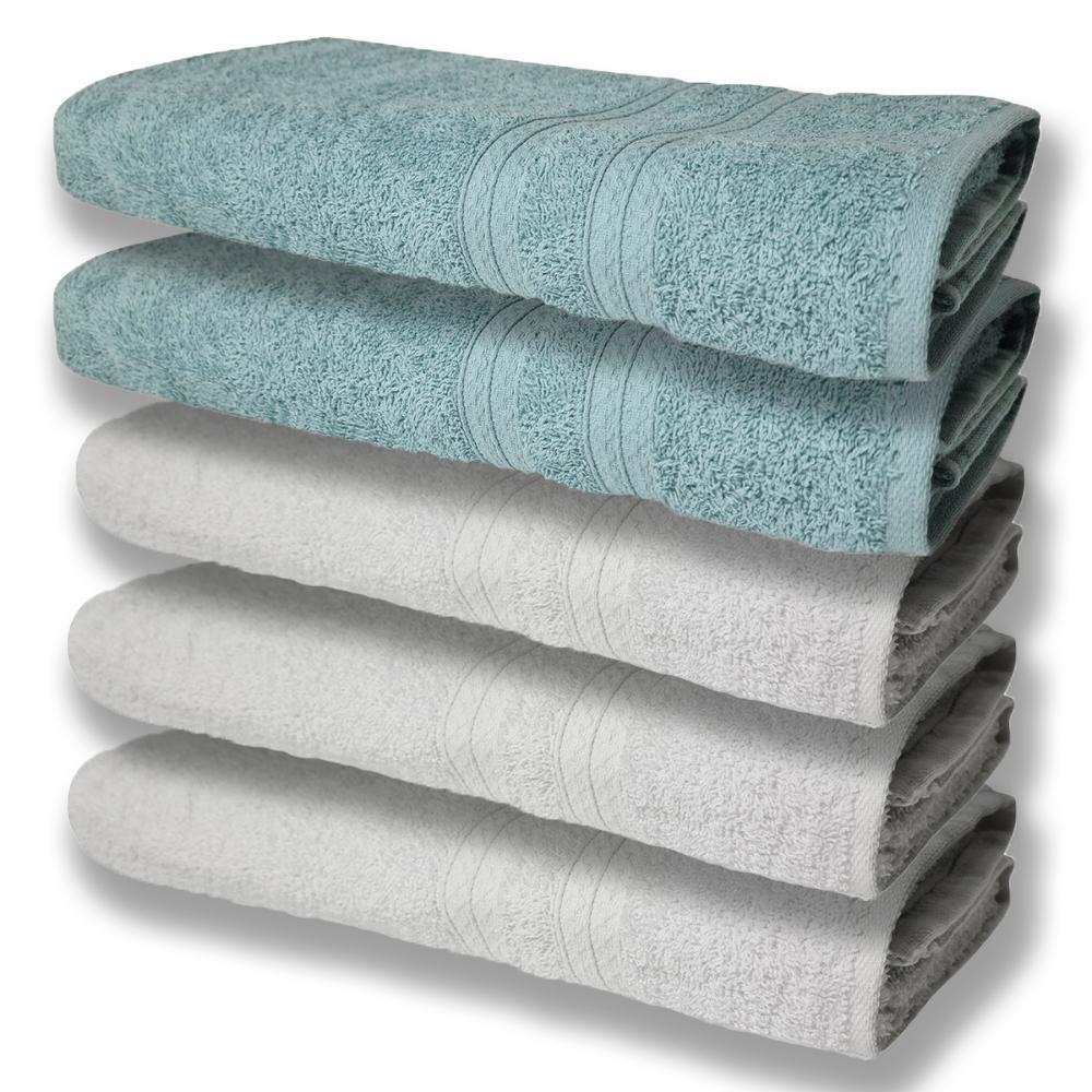 5 Toalhas Super Felpudas Grande E Grossa Algodão 80x150 Itália Soft Beka - Branco/verde