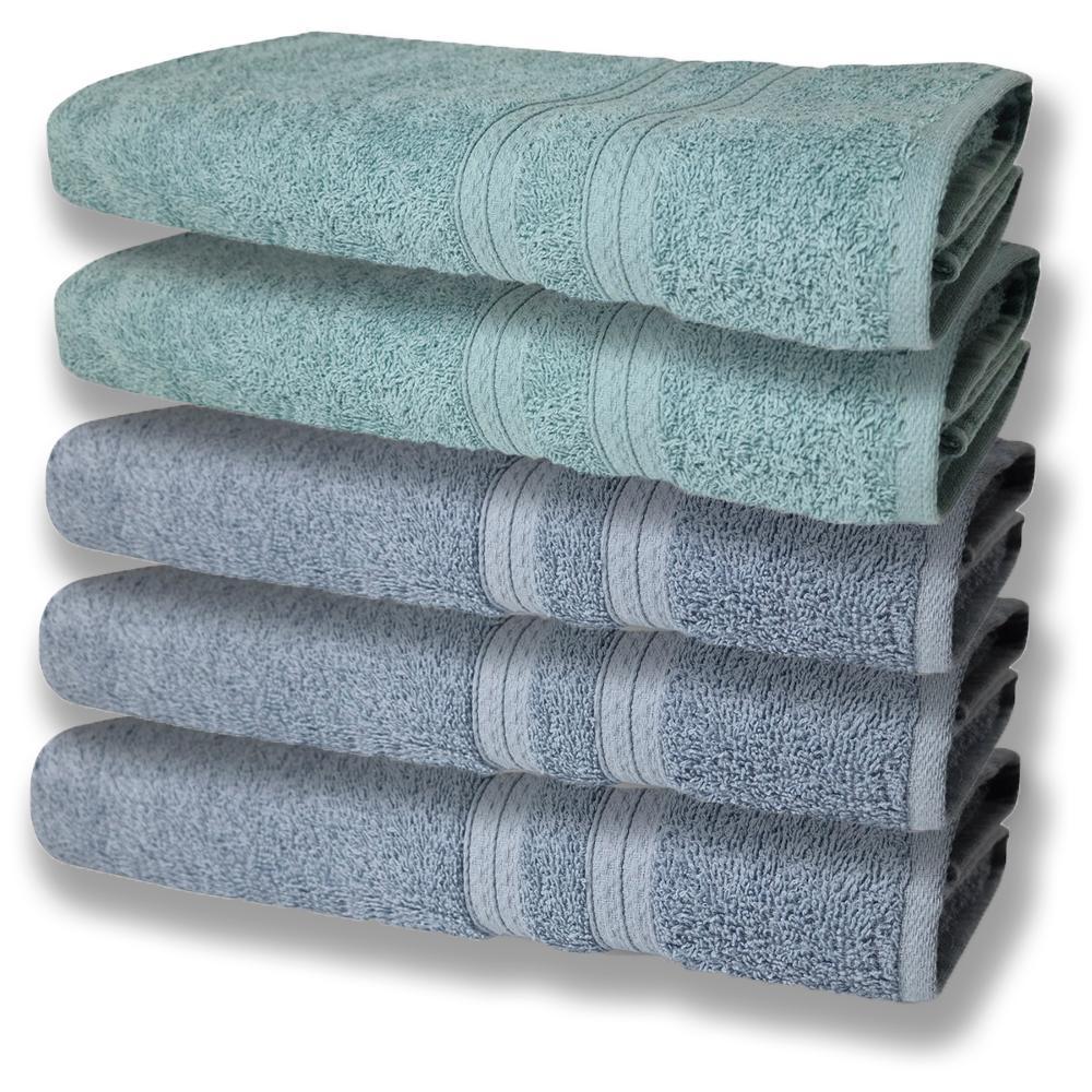 5 Toalhas Super Felpudas Grande E Grossa Algodão 80x150 Itália Soft Beka - Azul/verde