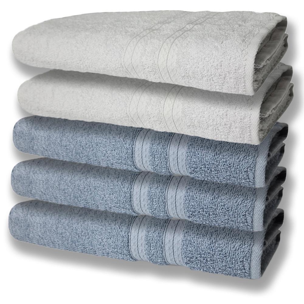 5 Toalhas Super Felpudas Grande E Grossa Algodão 80x150 Itália Soft Beka - Azul/branco