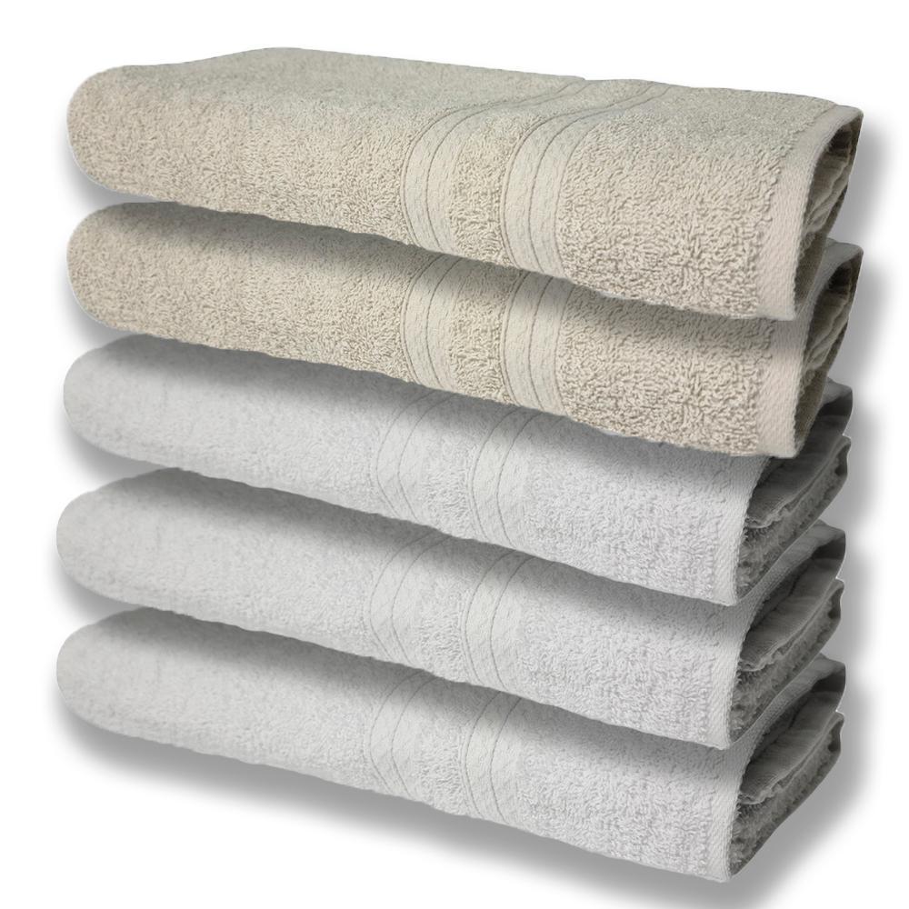 5 Toalhas Super Felpudas Grande E Grossa Algodão 80x150 Itália Soft Beka - Bege/branco