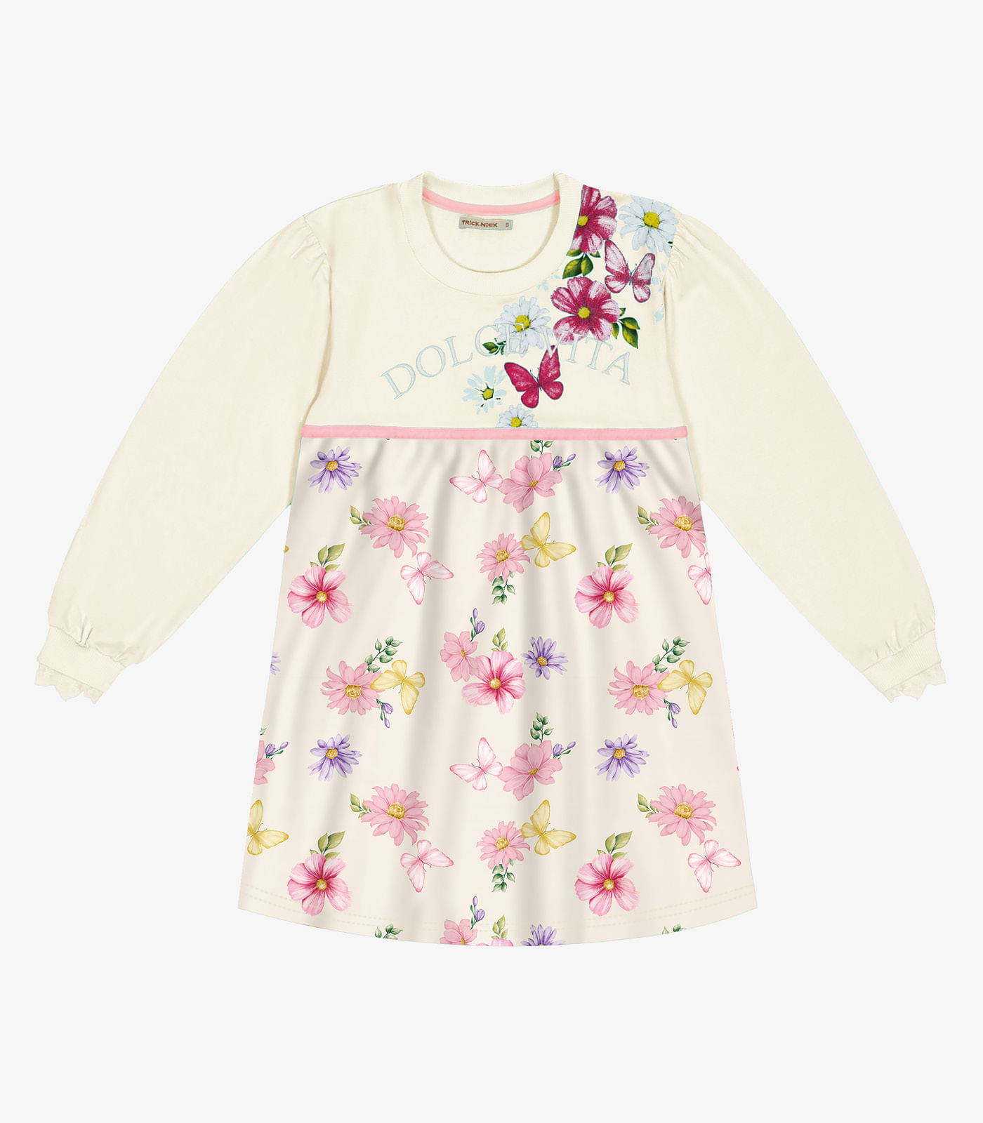 Vestido Infantil Manga Longa Trick Nick Bege 2