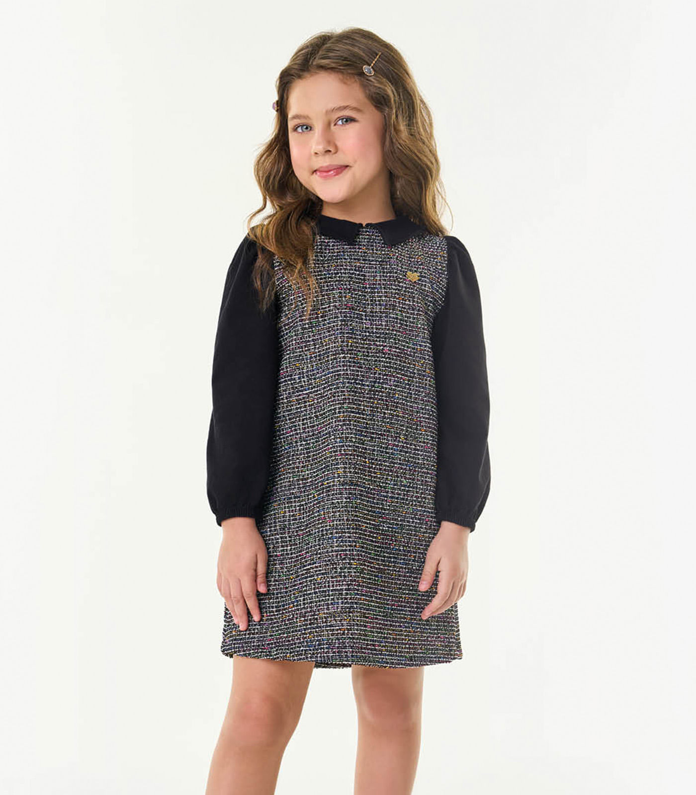 Vestido Manga Longa Infantil Em Tweed Trick Nick Preto 6