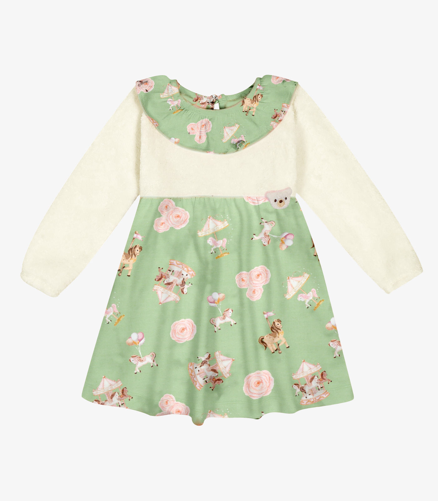 Vestido Infantil Manga Longa Trick Nick Verde P