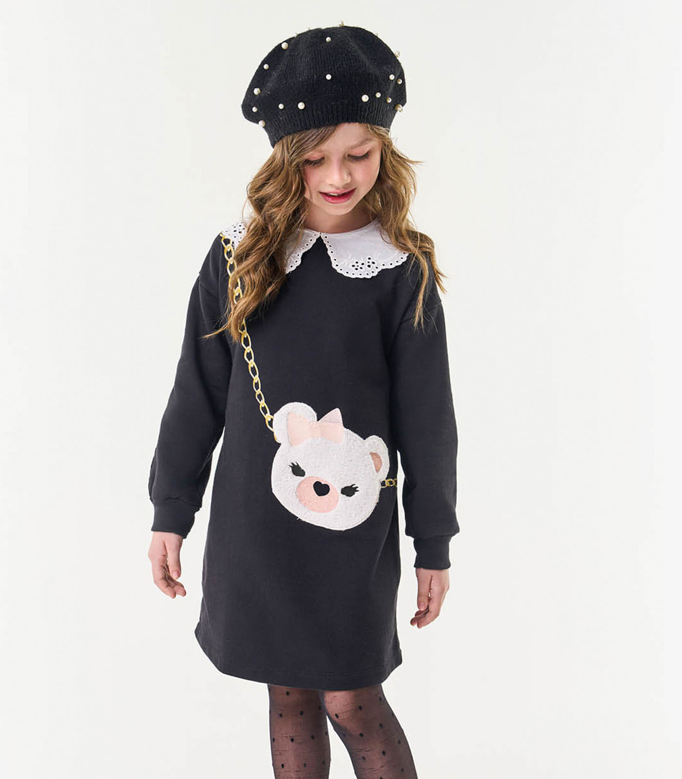 Vestido Infantil Manga Longa Trick Nick Preto 8