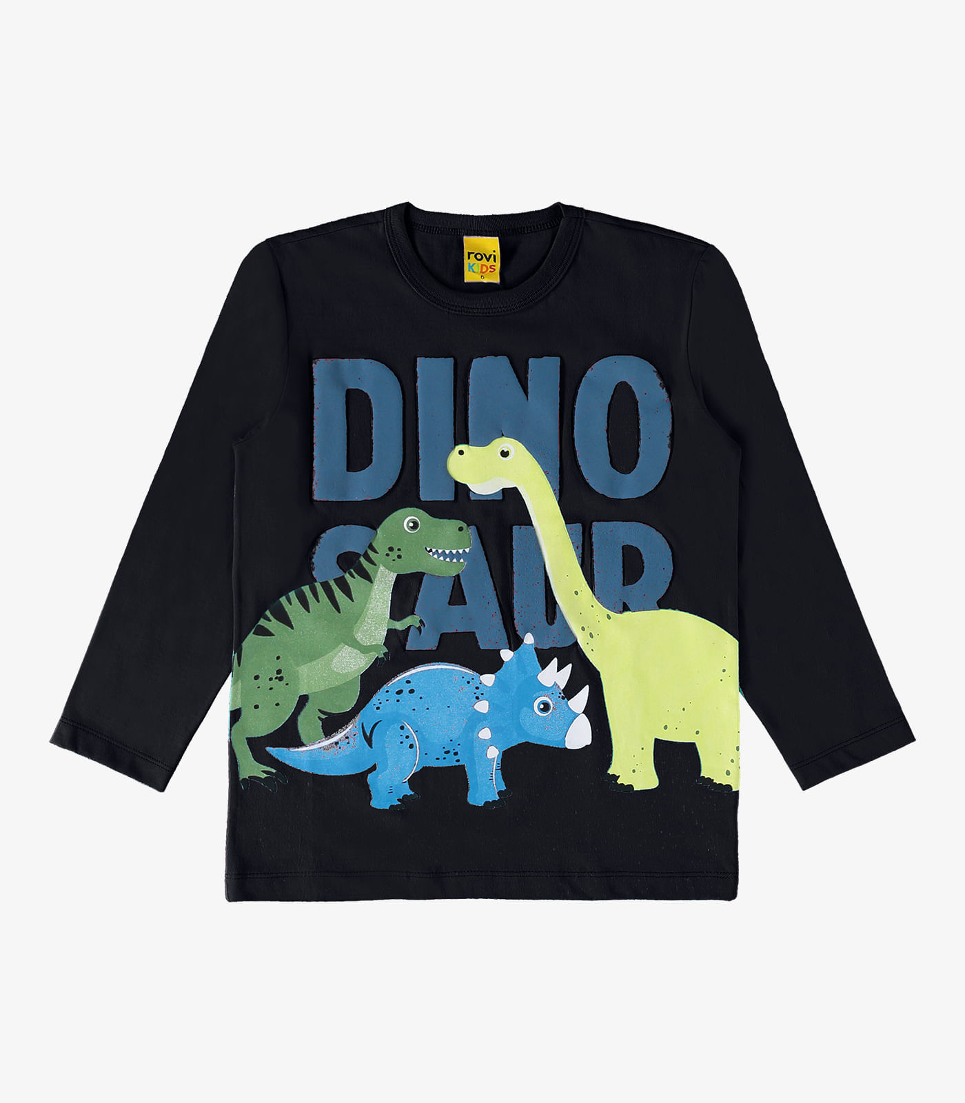 Camiseta Infantil Manga Longa Dino Rovi Kids Preto 1