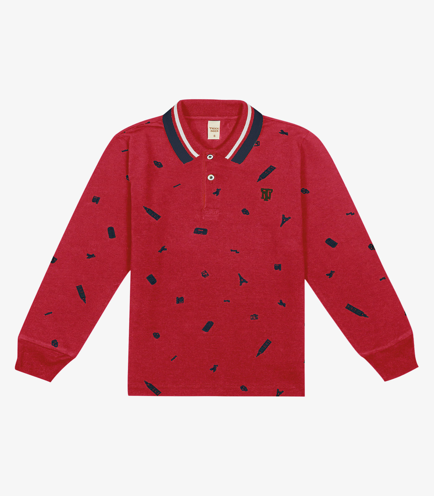 Camisa Polo Infantil Manga Longa Trick Nick Vermelho 3