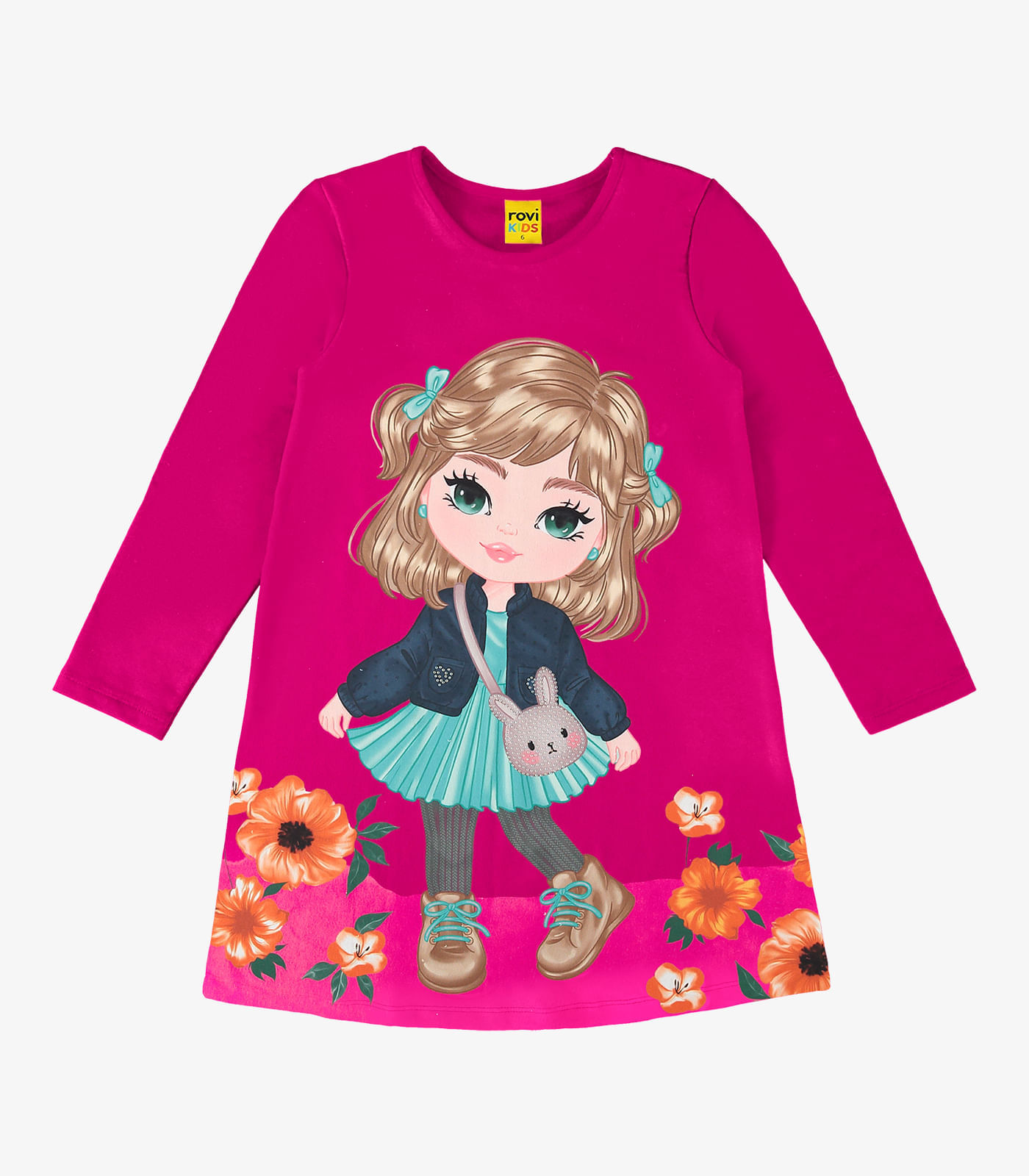 Vestido Infantil Manga Longa Rovi Kids Rosa 4