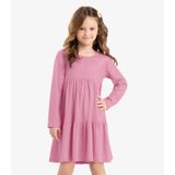 Vestido Infantil Manga Longa Canelado Rovi Kids Rosa 14