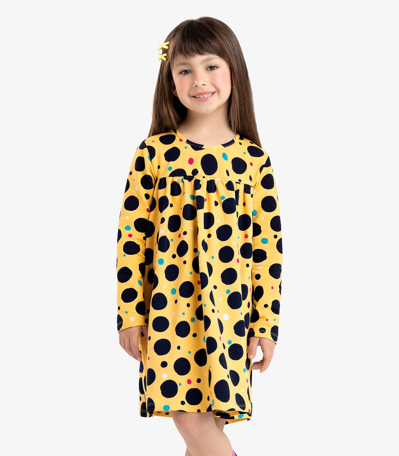 Vestido Infantil Manga Longa De Bolinhas Rovi Kids Amarelo 8