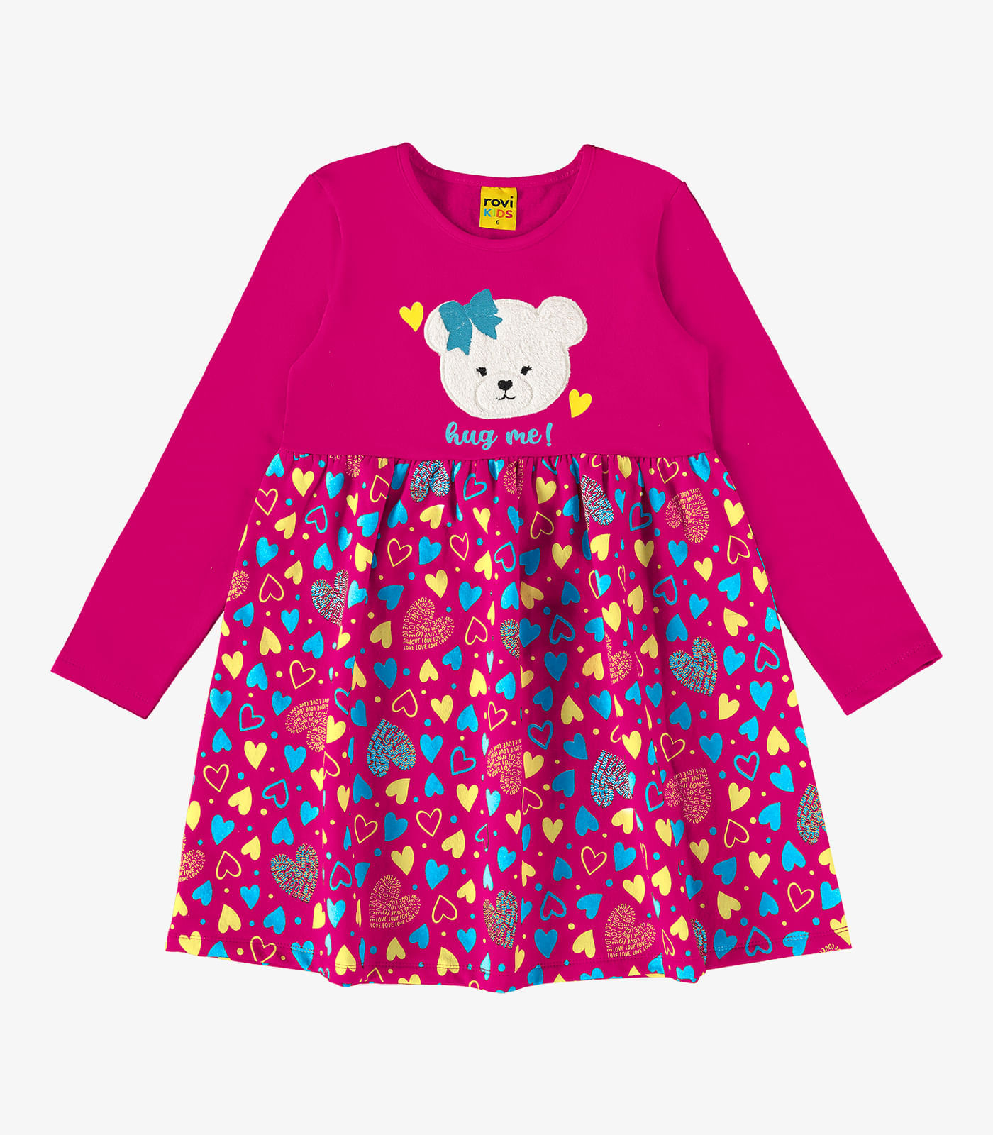 Vestido Infantil Manga Longa Estampado Rovi Kids Rosa 3