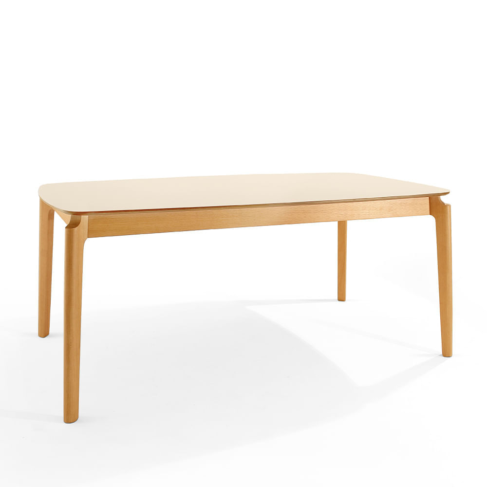 Mesa De Jantar Lalá Vidro Off White Com Borda Madeira – 1,80x1m