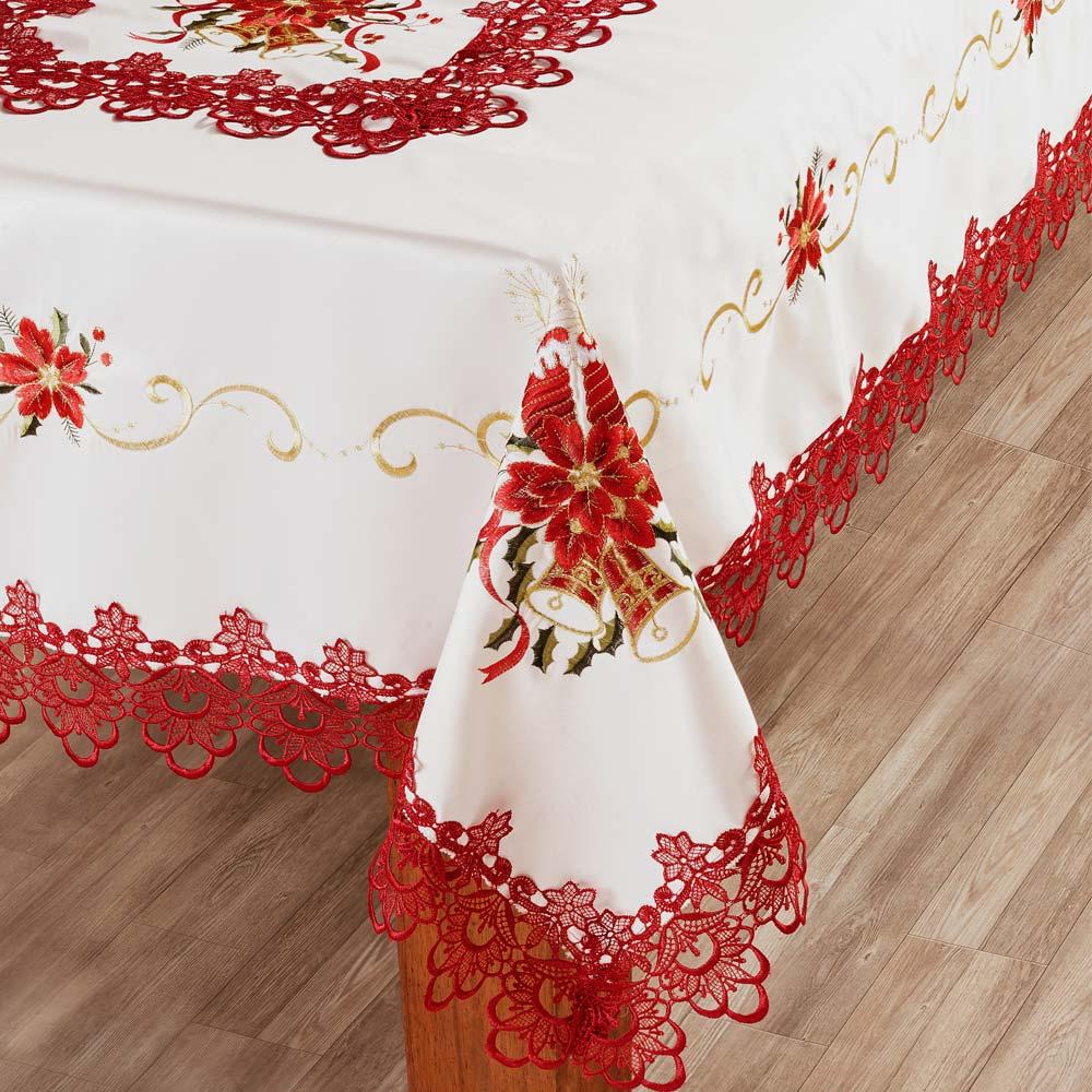 Toalha De Mesa Redonda 180cm Natal 103 - Rafimex Creme/vermelho