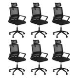 Kit 6 Cadeiras Escritório Rodizio Office Confort