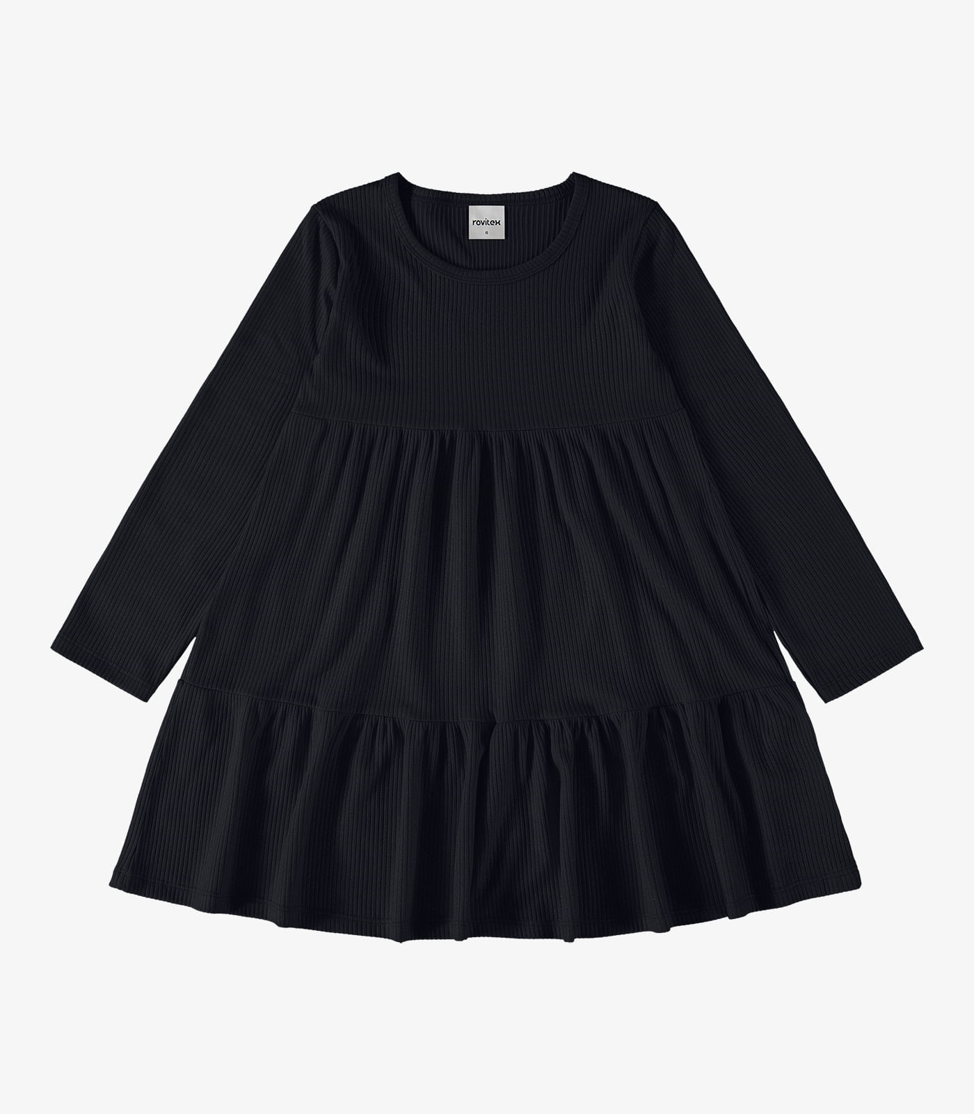 Vestido Infantil Manga Longa Canelado Rovi Kids Preto 10