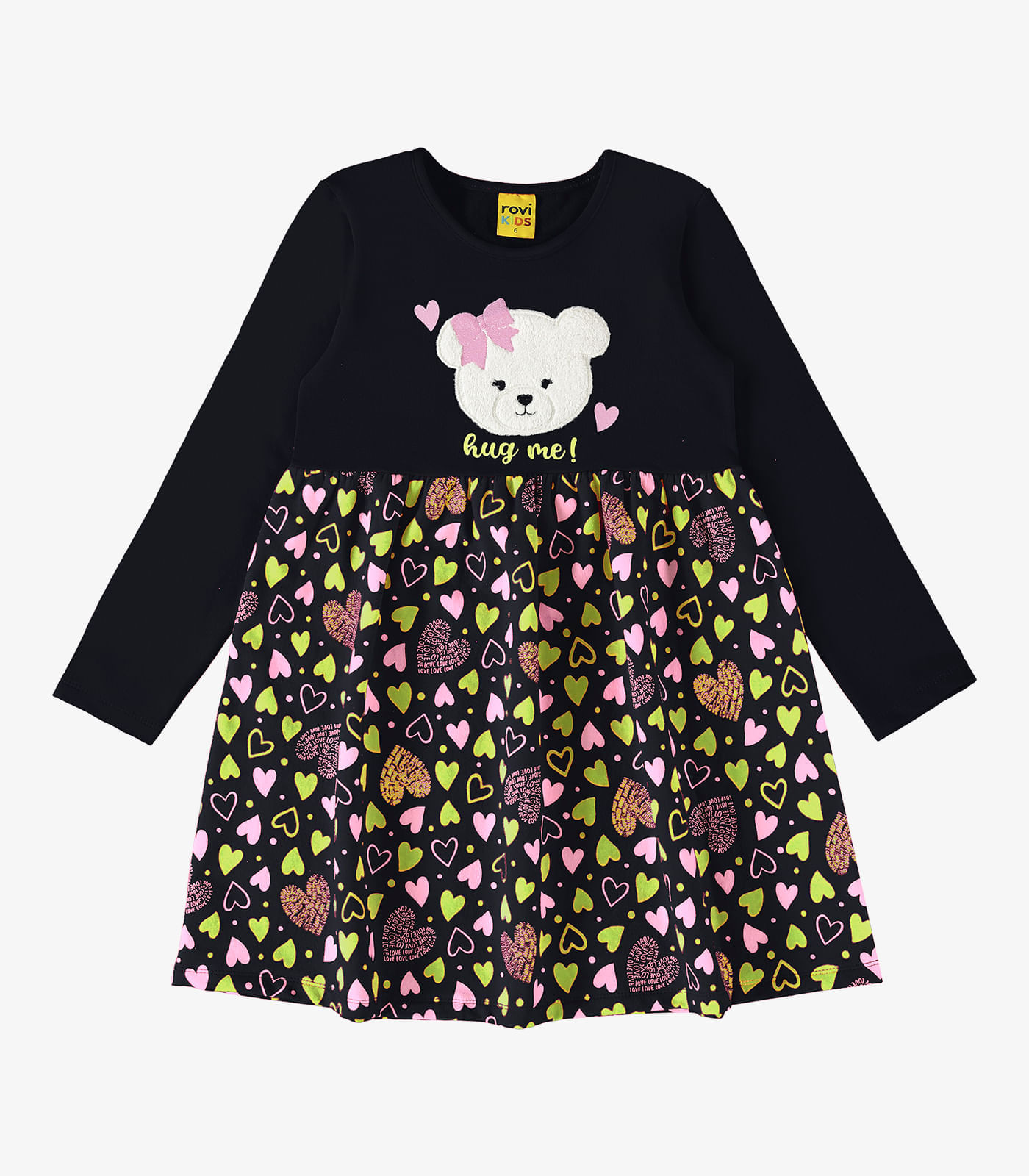 Vestido Infantil Manga Longa Estampado Rovi Kids Preto 3