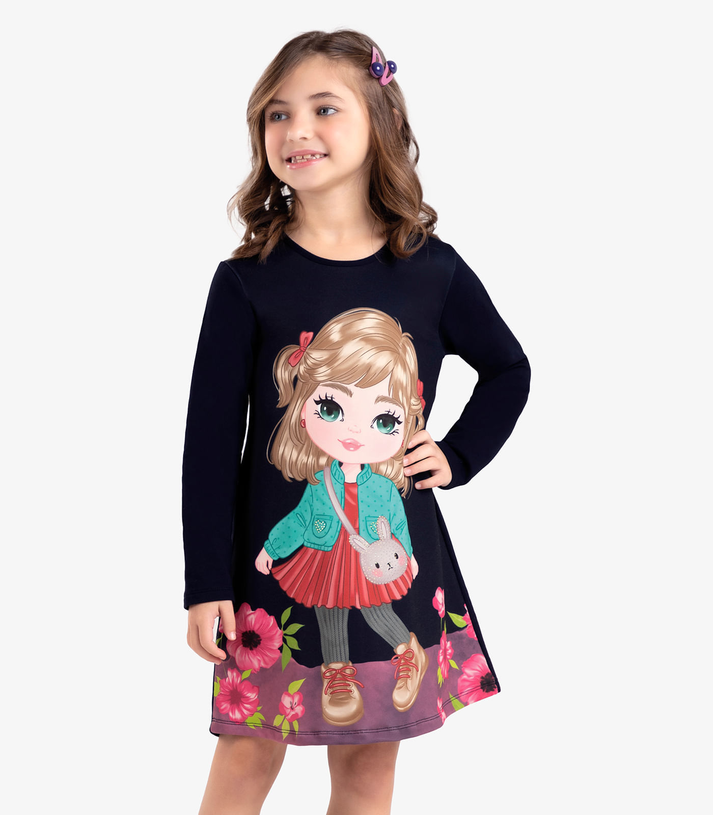 Vestido Infantil Manga Longa Rovi Kids Azul 10