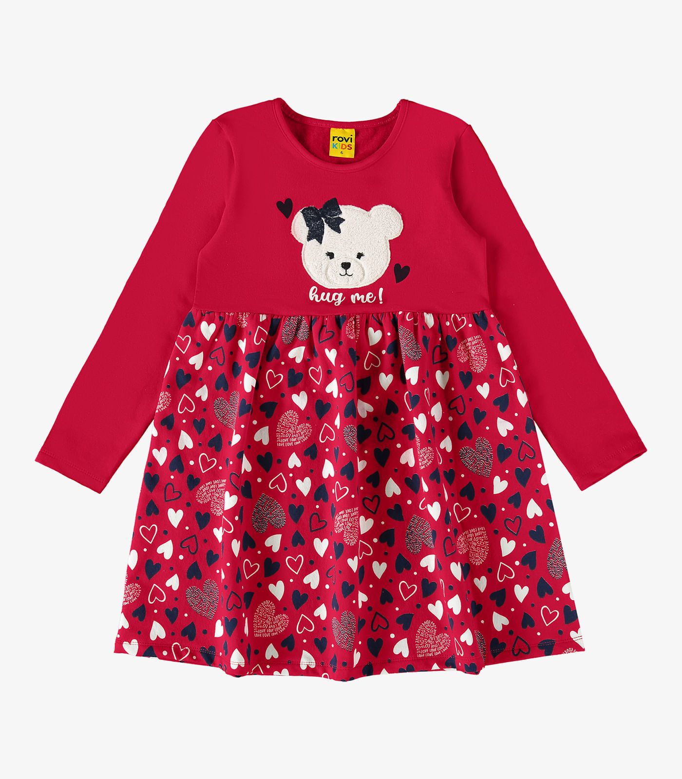 Vestido Infantil Manga Longa Estampado Rovi Kids Vermelho 6