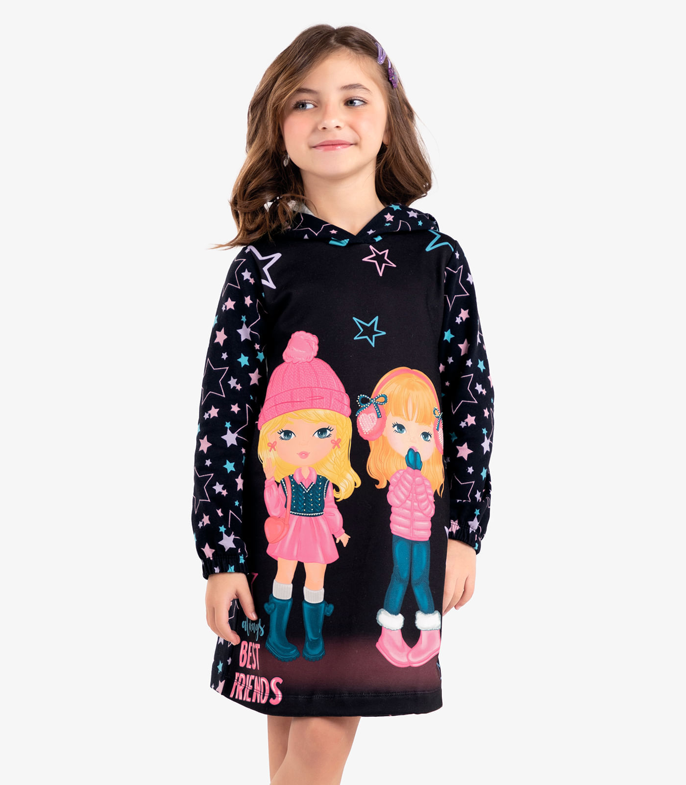 Vestido Infantil Manga Longa E Capuz Rovi Kids Preto 4