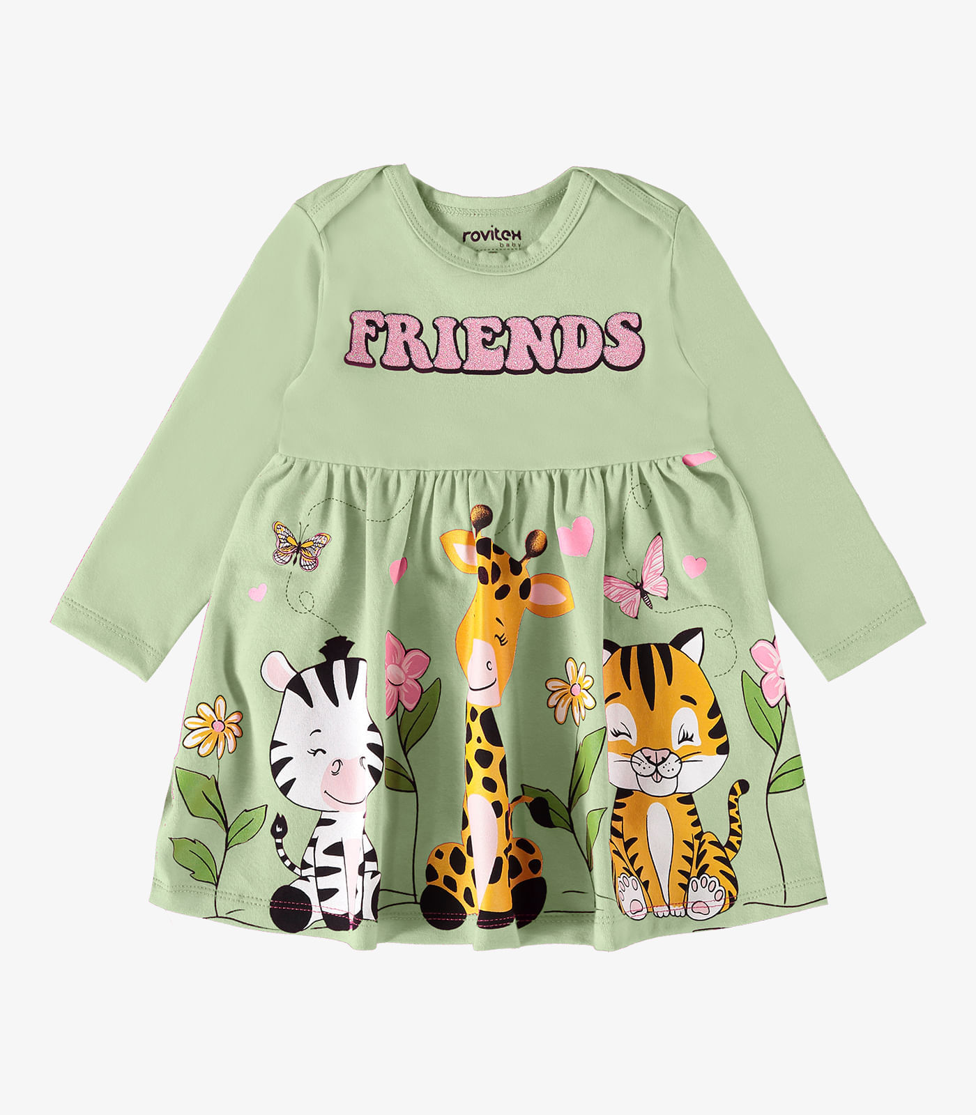 Vestido Infantil Manga Longa Friends Rovi Kids Verde Gg