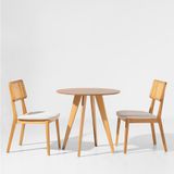 Conjunto Mesa De Jantar Square Redonda 88cm - Freijó + 2 Cadeira Lalá Palha Natural - Plot Cru