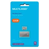 Pen Drive Multilaser 2 Em 1 Leitor Usb E Cartão De Memória 32gb Classe 10 Preto Mc163
