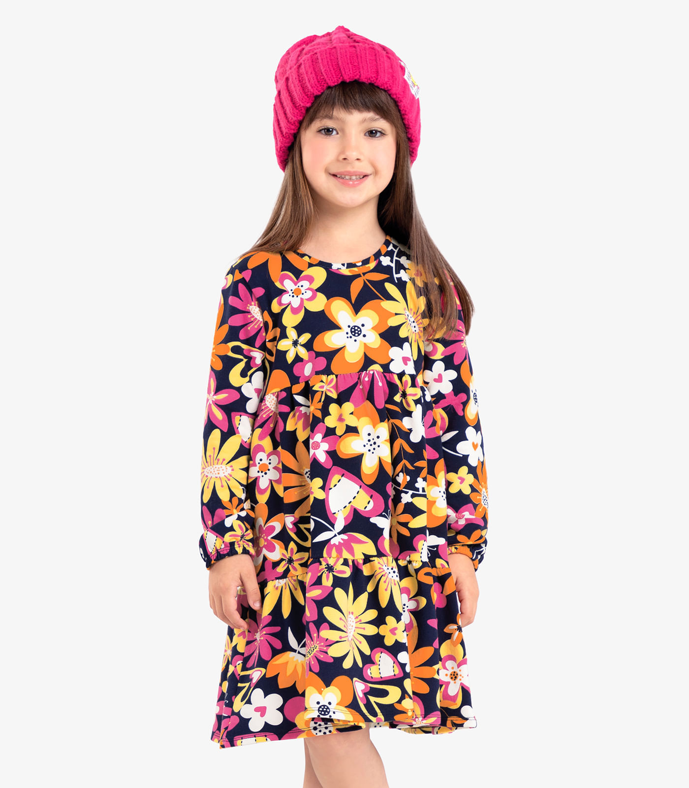 Vestido Infantil Manga Longa Florido Rovi Kids Azul 4