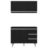 Balcão Gabinete Andréia Com Tampo 120cm 2 Portas E Armário Aéreo 3 Portas Preto - Desk Design