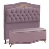 Cabeceira E Calçadeira Baú Cama Box Casal King Size Belize 195cm Luxor Rosê - Desk Design