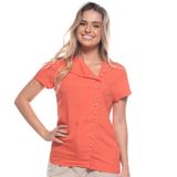 Blusa Feminina Moda Fechamento Longo Botões Brilho Laranja GG