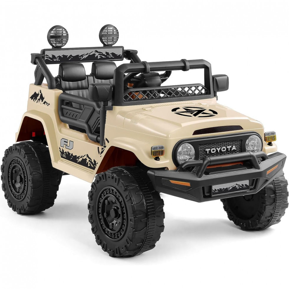 Carro Elétrico Infantil Toyota Fj40 A Bateria 12v Com Luzes, Mp3, 3 Velocidades, Elemara, Creme