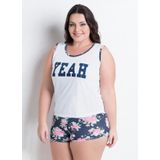 Pijama Feminino Short Doll Plus Size de Alcinha e Short Estampado