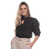 Blusa Feminina Musseline Manga Longa Gola Princesa Preto M