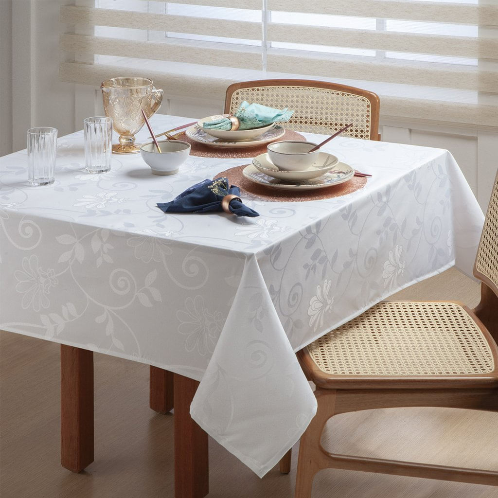 Toalha De Mesa Damask Redonda 4 Lugares 160cm Ligamento Cetim Branco