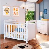 Quarto De Bebê Com Cômoda 1 Porta E Berço Americano Cocada Espresso Móveis Branco Brilho