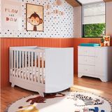 Quarto De Bebê Com Cômoda 1 Porta E Berço Americano Kakau Retrô Espresso Móveis Branco Brilho