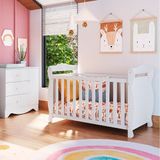 Quarto De Bebê Com Berço Americano E Cômoda 1 Porta Cocada Espresso Móveis Branco Brilho