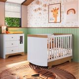 Quarto De Bebê Cômoda Com Janelas Retângulo E Berço Americano Kakau Retrô Espresso Móveis Branco Brilho/carvalho