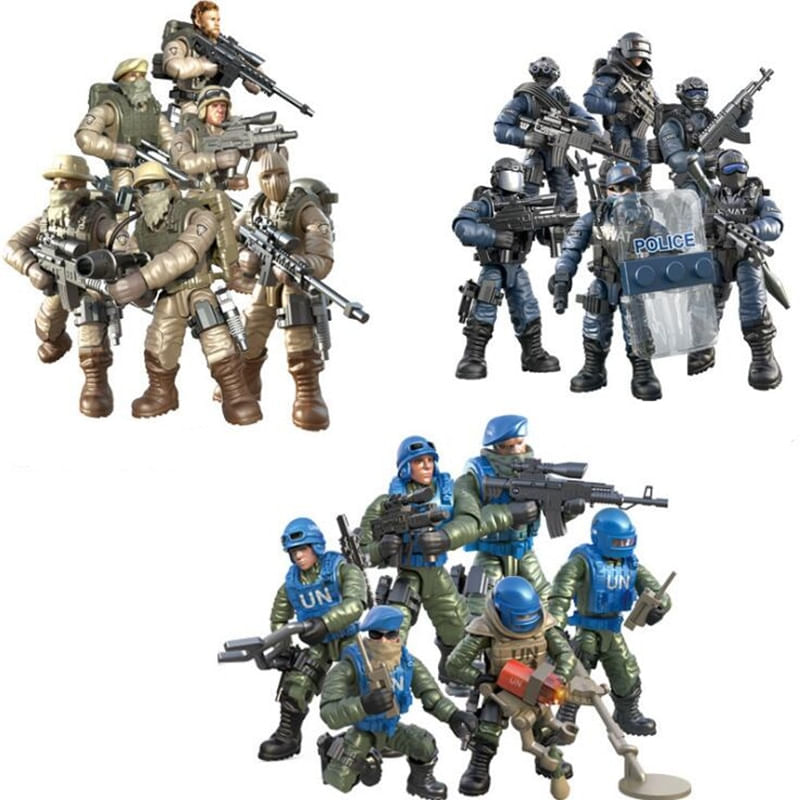 6pcs/set Forças Especiais Soldados Tijolos Figuras Militares Wea