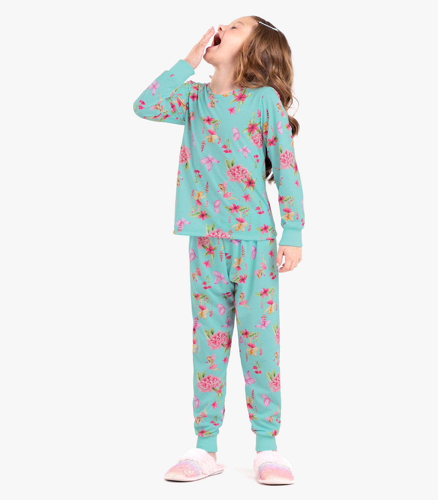 Pijama Infantil Feminino Florido Rovi Kids Azul 3