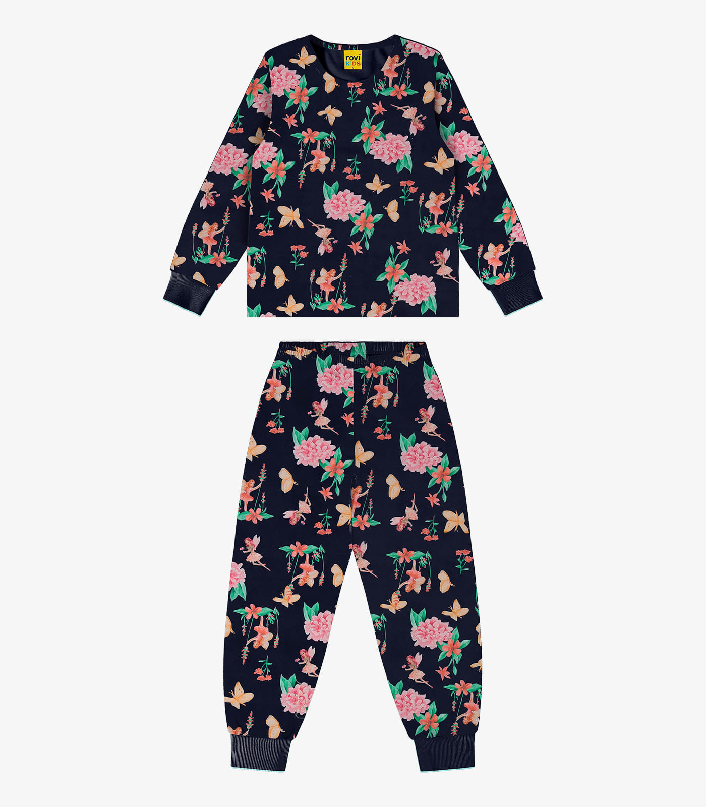 Pijama Infantil Feminino Florido Rovi Kids Azul 4