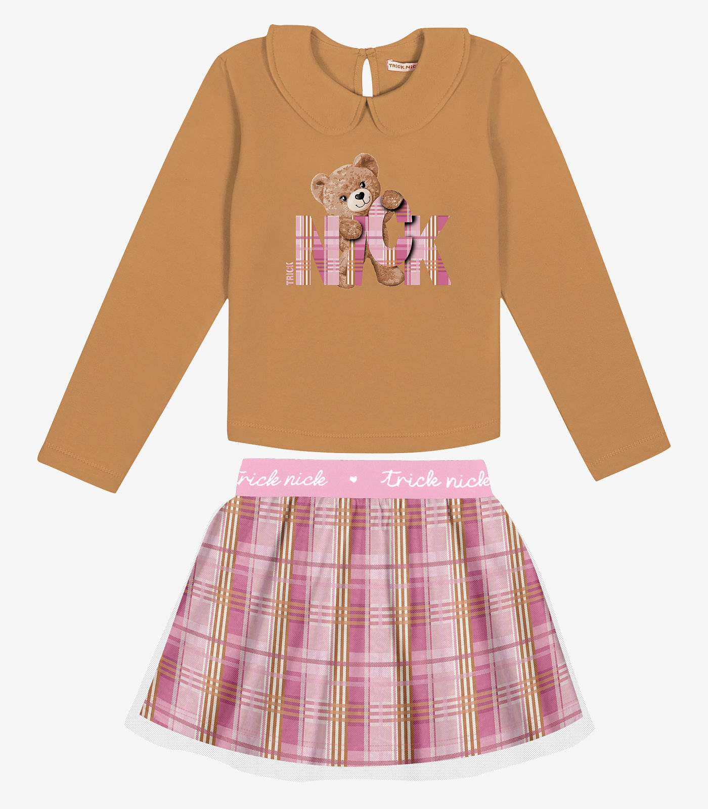 Conjunto Infantil Blusa Com Saia Trick Nick Marrom 8