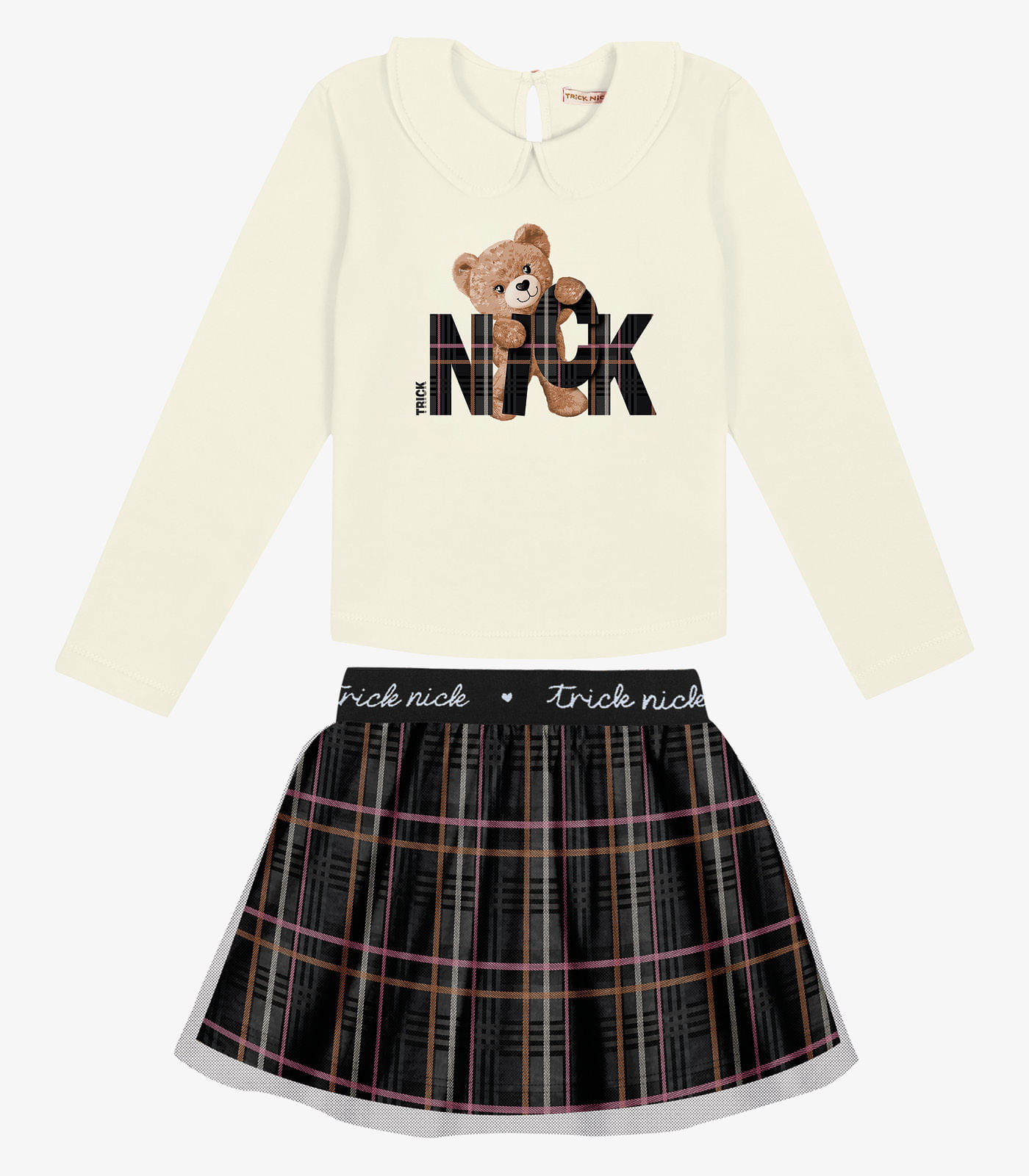 Conjunto Infantil Blusa Com Saia Trick Nick Bege 4